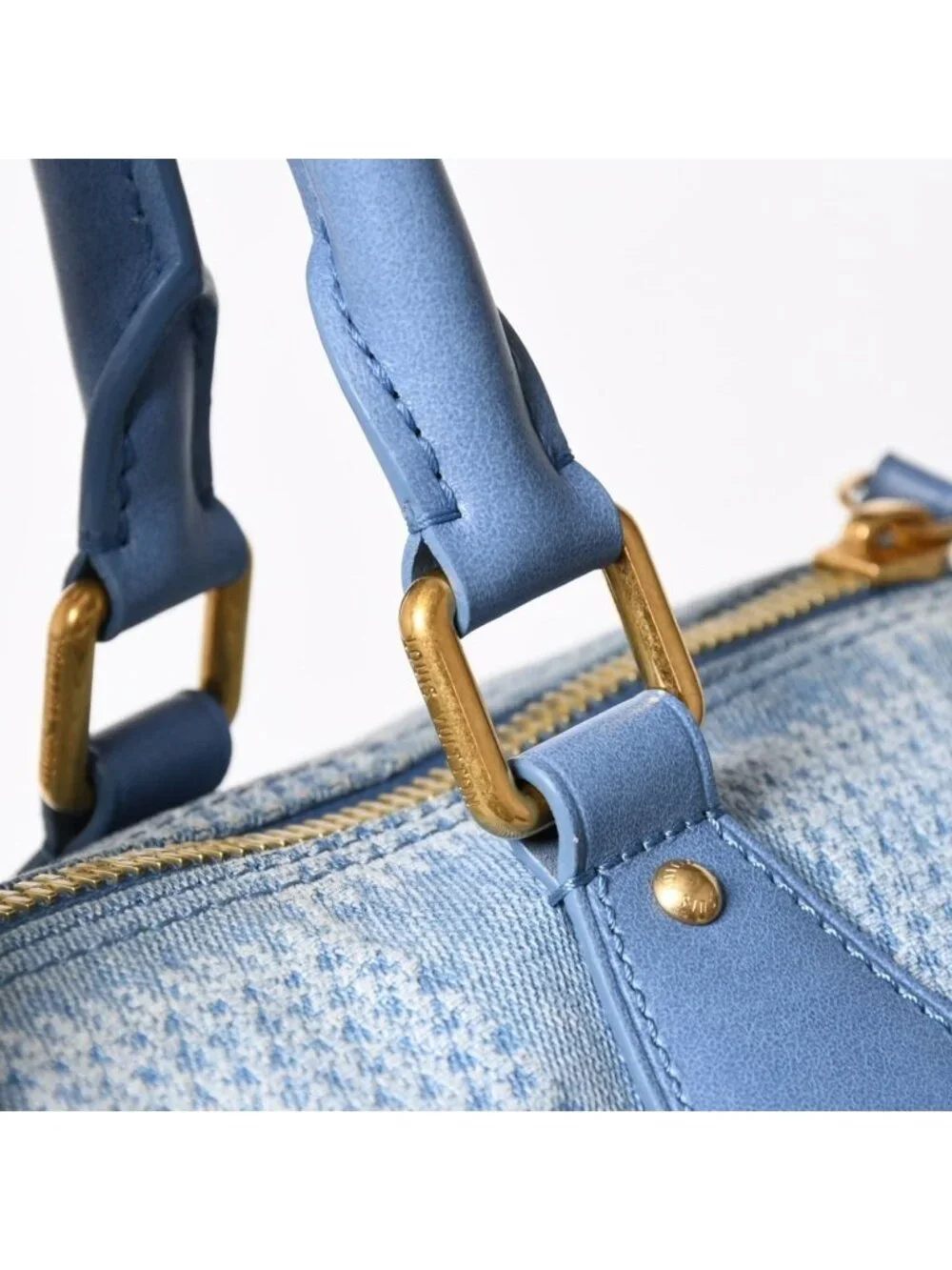 Louis Vuitton Speedy Bandouliere 30 Handbag Damier Denim 3D Cotton Blue Gold